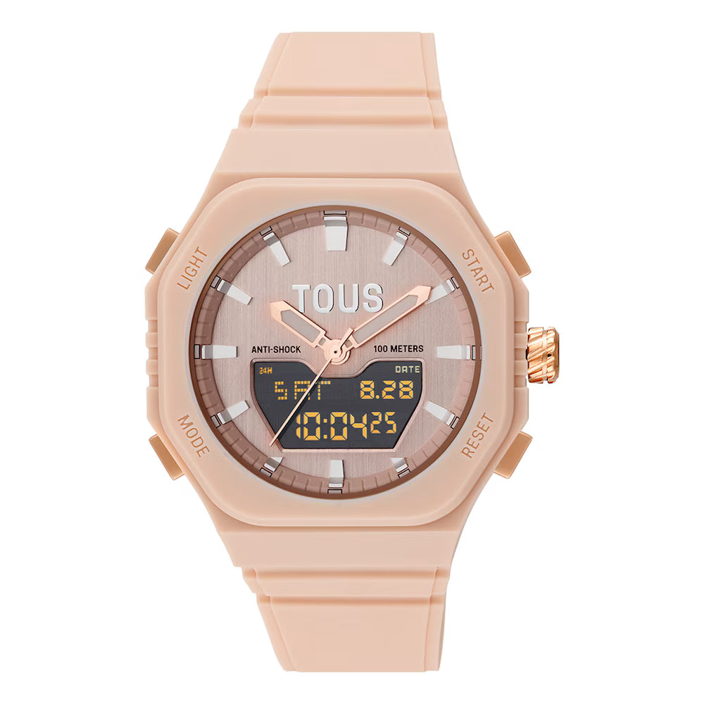 Reloj Tous analógico/digital de acero IPRG nude con brazalete de nylon rosa Bet