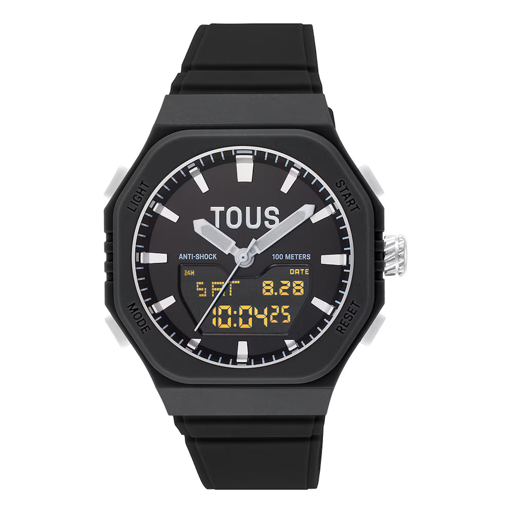 Reloj Tous analógico/digital de acero y brazalete de nylon negro Bet