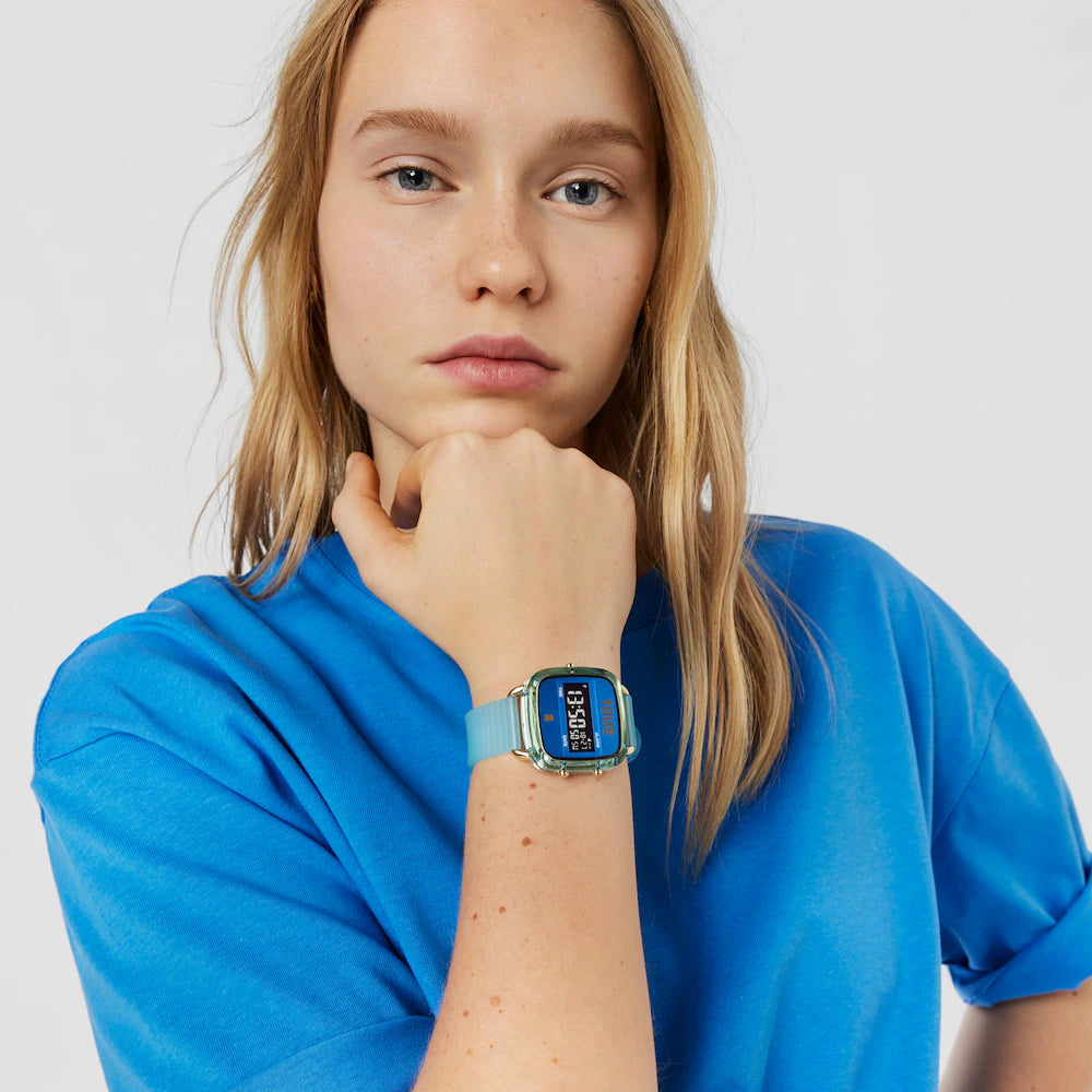 Reloj Tous digital de policarbonato con correa de silicona azul D-Logo Fresh