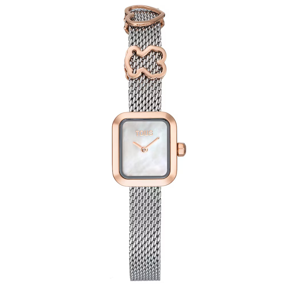 Reloj Tous analógico con brazalete de acero con motivo, acero rosado y esfera de nácar ICON TIME CHARMS