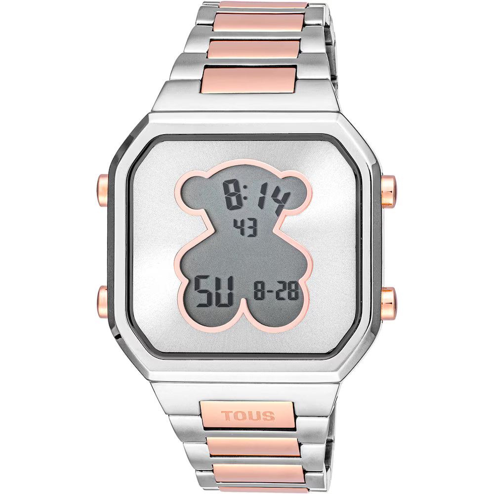 Reloj Tous digital con brazalete de acero SS y acero IPRG rosado D-BEAR