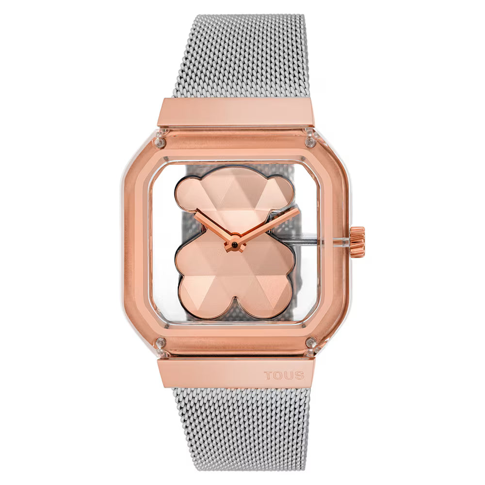 Reloj Tous analógico con brazalete de acero y acero rosado D-Bear Party