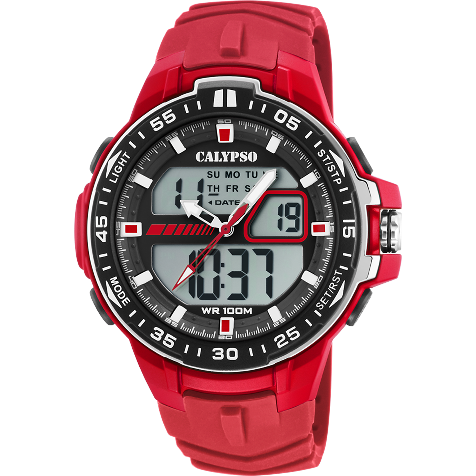 RELOJ CALYPSO PARA HOMBRE K5766/1 CAJA DE CAUCHO MULTI CORREA DE CAUCHO ROJO