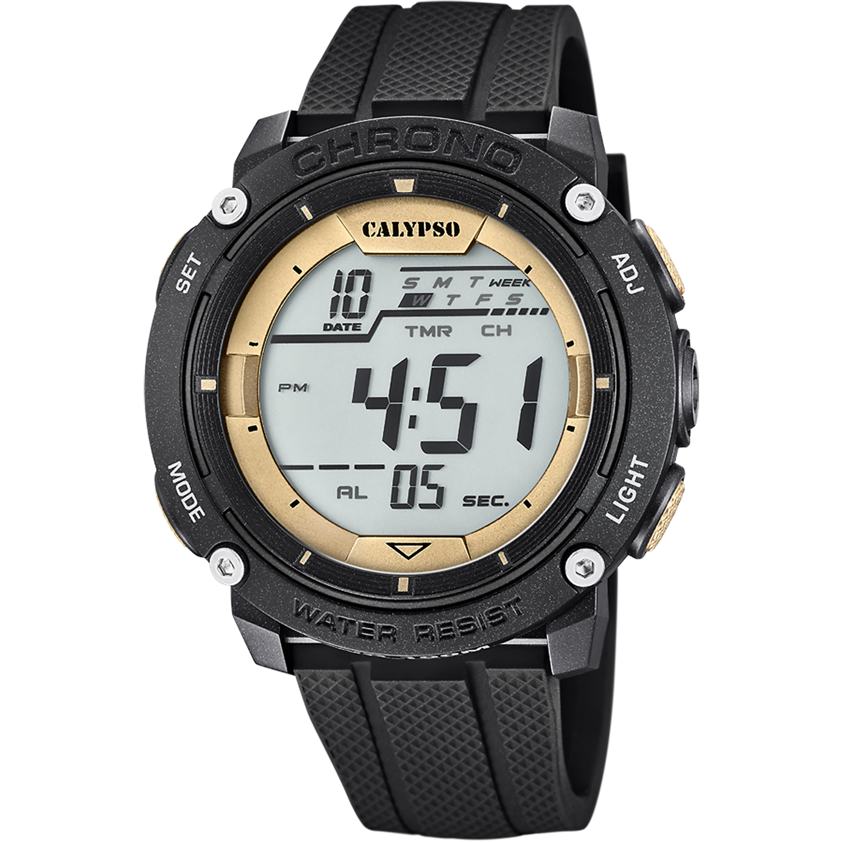 RELOJ CALYPSO GOMA NEGRO INTERIOR DORADO