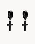 Pendientes de aro cruz negra de acero inoxidable   28-3028