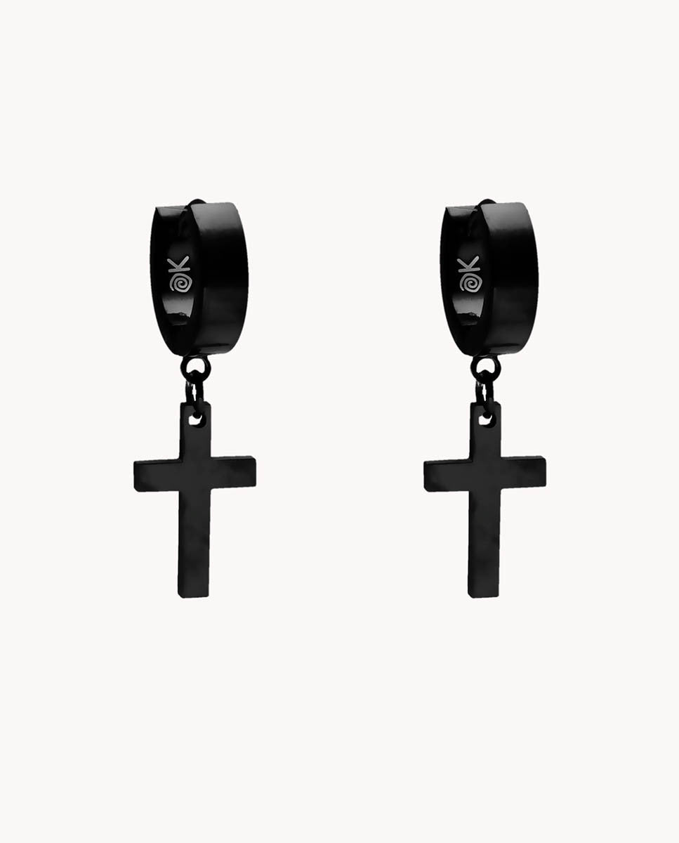 Pendientes de aro cruz negra de acero inoxidable   28-3028