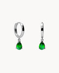 Pendientes de aro gota esmeralda de plata de ley 925 bañada en rodio. 42-3396