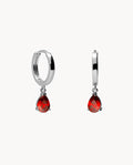 Pendientes de aro gota granate de plata de ley 925 bañada en rodio. 42-3392