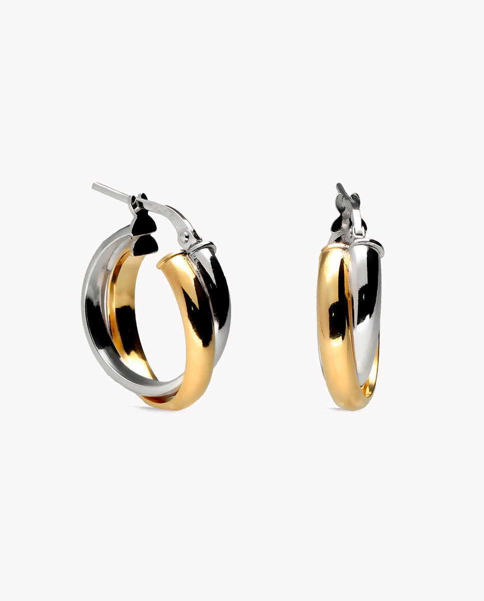 Pendientes de aro mezcla mini de plata de ley 925 bicolor.  13-3542