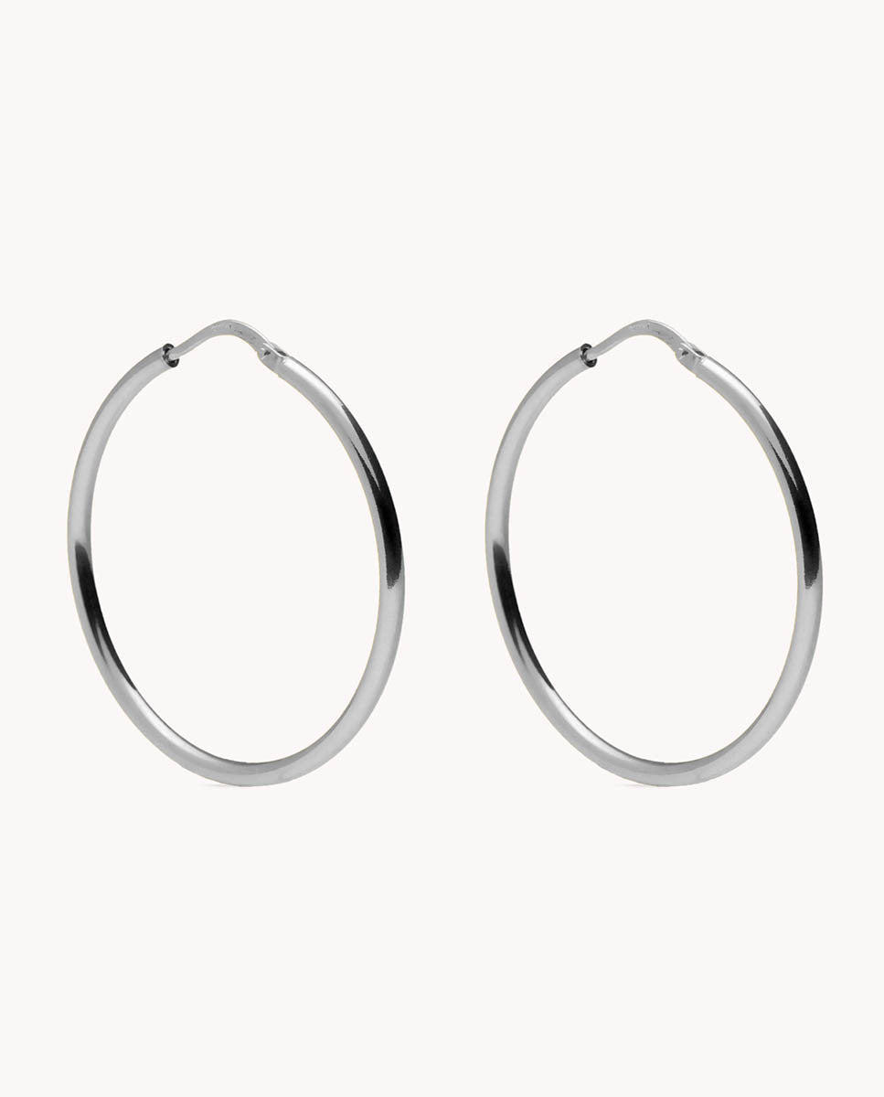 Pendientes de aro paula 40mm de plata de ley 925 bañada en rodio. 05-3178
