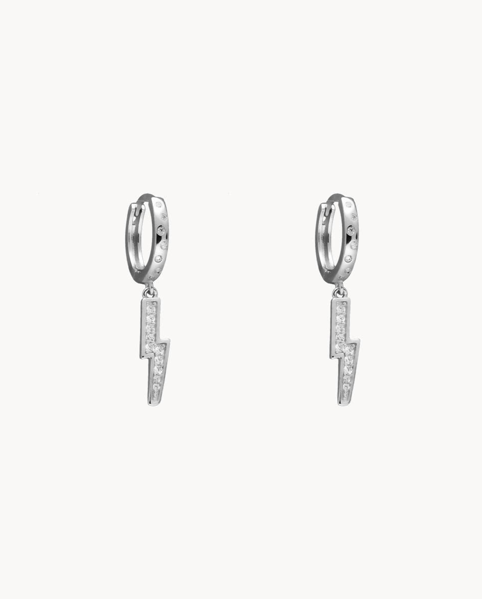 Pendientes de aro rayo centella de plata de ley 925 bañada en rodio.  42-3045