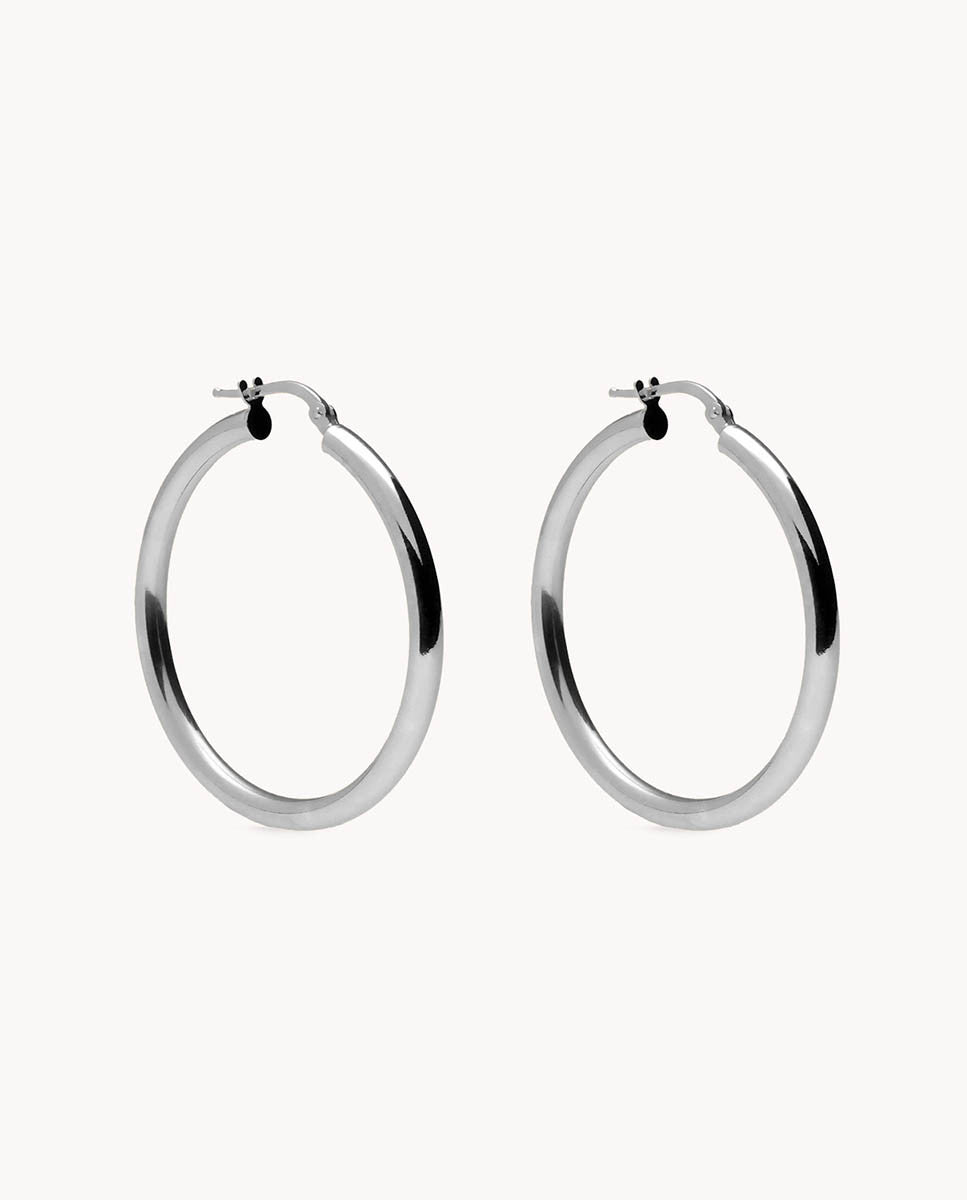 Pendientes de aro tubo 25mm de plata de ley 925 bañada en rodio. 13-3473