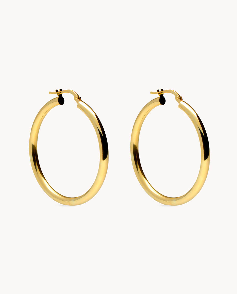 Pendientes de aro tubo 30mm de plata de ley 925 bañada en oro. 13-3492