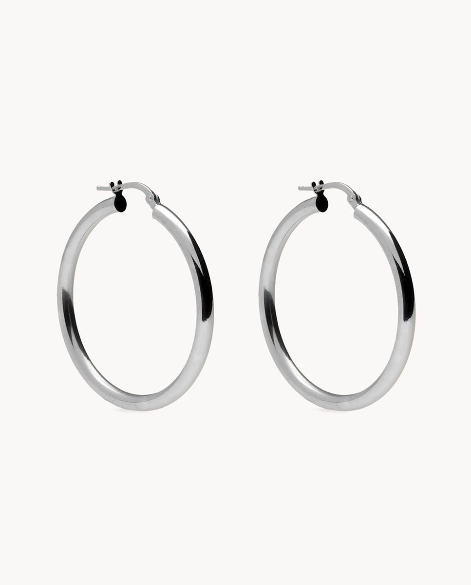 Pendientes de aro tubo 30mm de plata de ley 925 bañada en rodio 13-3491