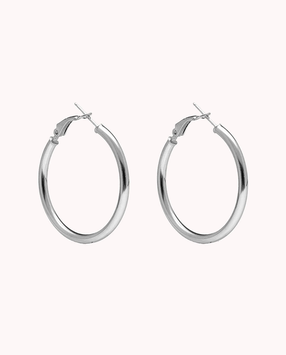 Pendientes de aro turba 25mm de plata de ley 925 bañada en rodio. 05-3386
