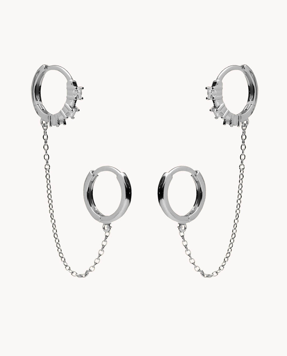Pendientes ear cuff cadena aro brillo de plata de ley 925 bañada en rodio  42-3129