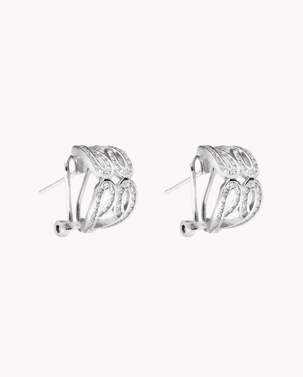 Pendientes espirales brillantes de plata de ley 925 bañada en rodio. 15-3250
