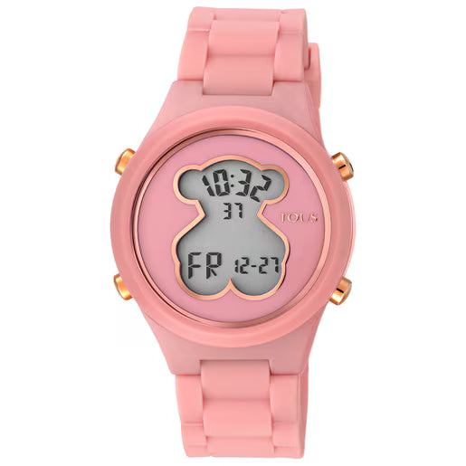 Reloj Tous digital D-Bear de policarbonato con correa de silicona coral