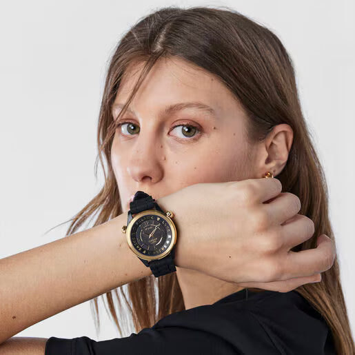 Reloj Tous Tender Time de acero inoxidable con correa de silicona negra