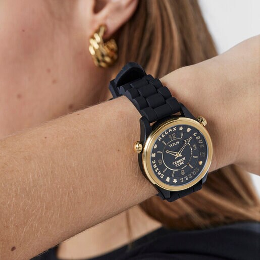 Reloj Tous Tender Time de acero inoxidable con correa de silicona negra
