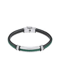 Pulsera Lotus Style Doble Piel Trenzada Negra y Verde con Barra de Acero LS2638-2/4