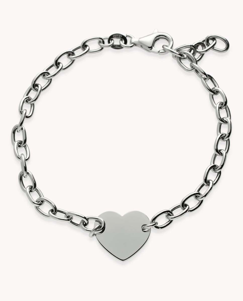 Pulsera corazón central cadena de plata de ley 925 bañada en rodio.   13-200645