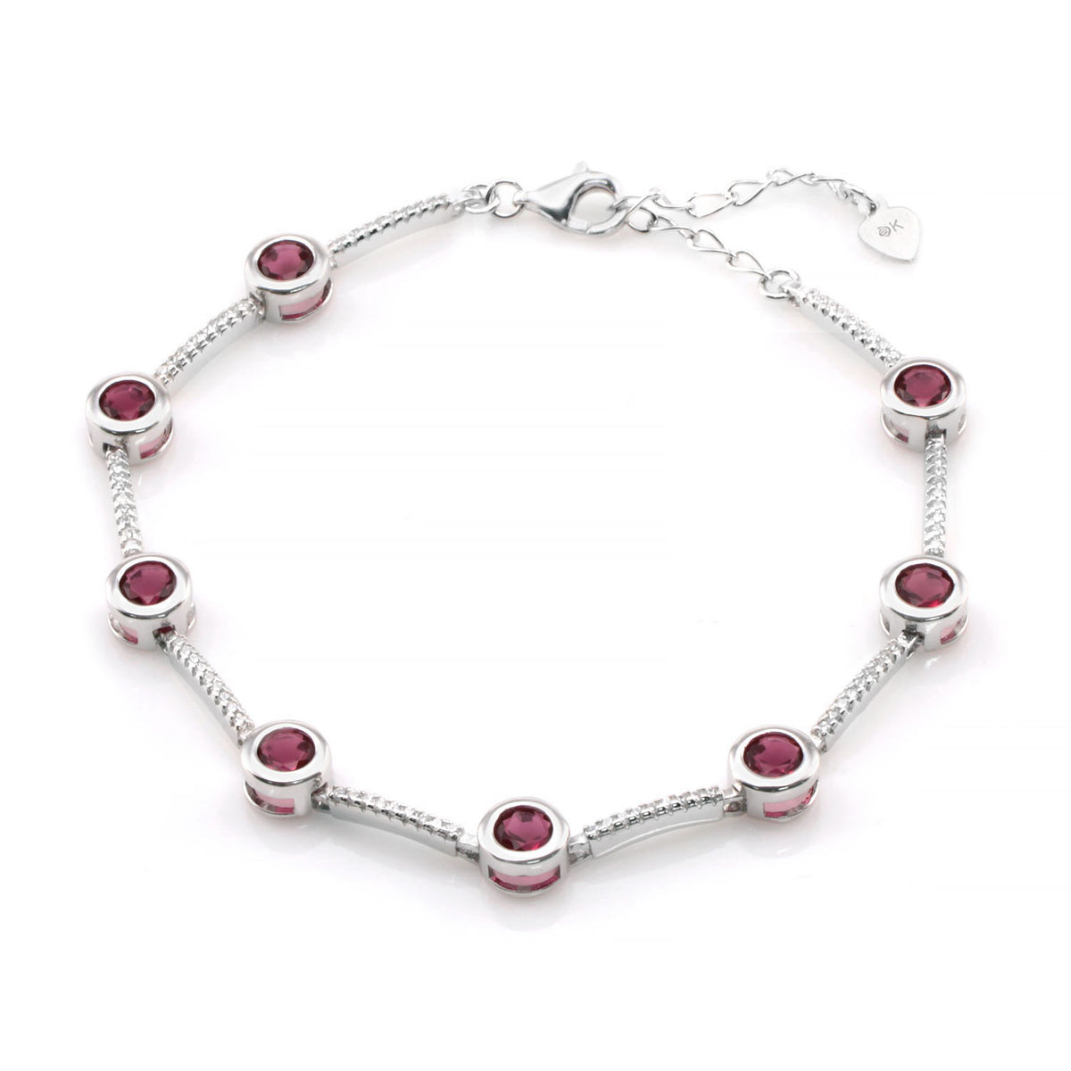 Pulsera rubí en cadena de plata de ley 925 bañada en rodio 33-2048