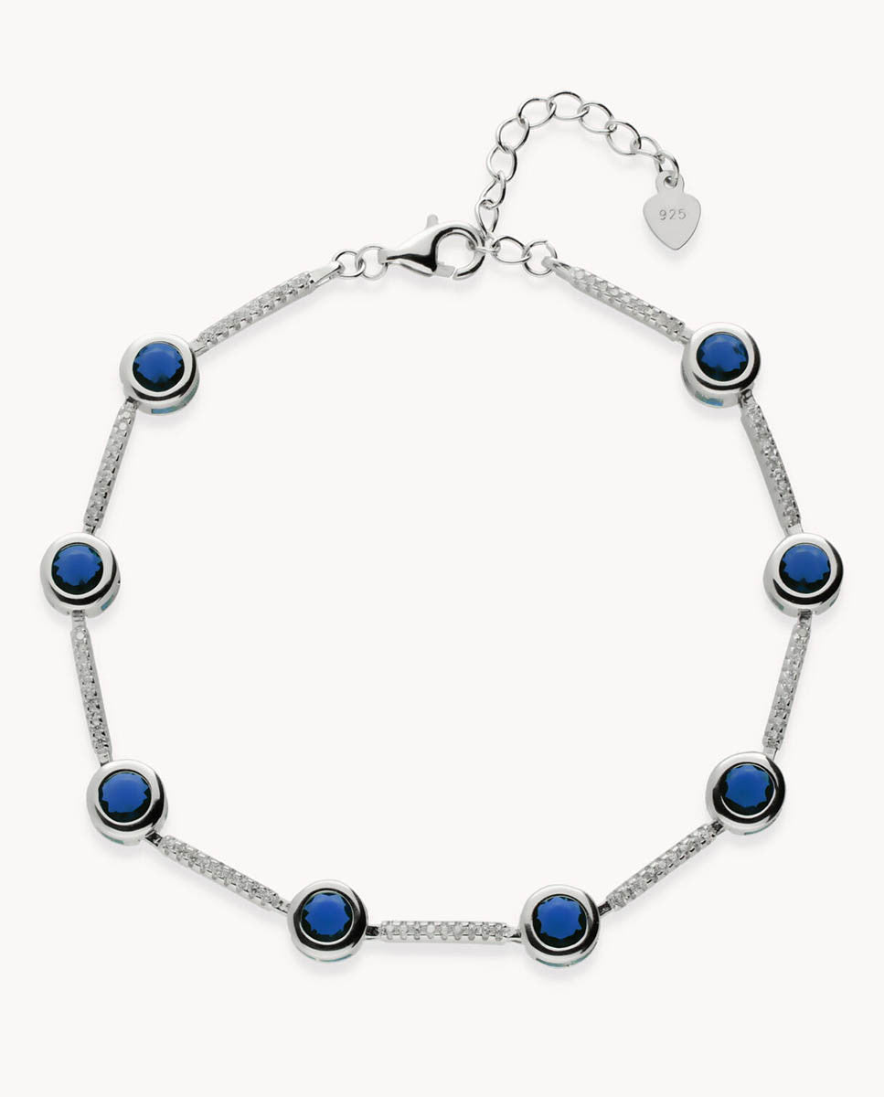 Pulsera zafiro en cadena de plata de ley 925 bañada en rodio  33-2049