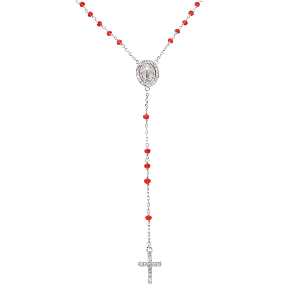 Rosario plata rodiada bolas swarovsky red 50+2cm 25-8112
