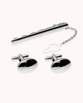 Set de gemelos y pasador de corbata bola de metal bañado en rodio 44-7096