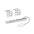 Set de gemelos y pasador de metal rodiado. 44-7005