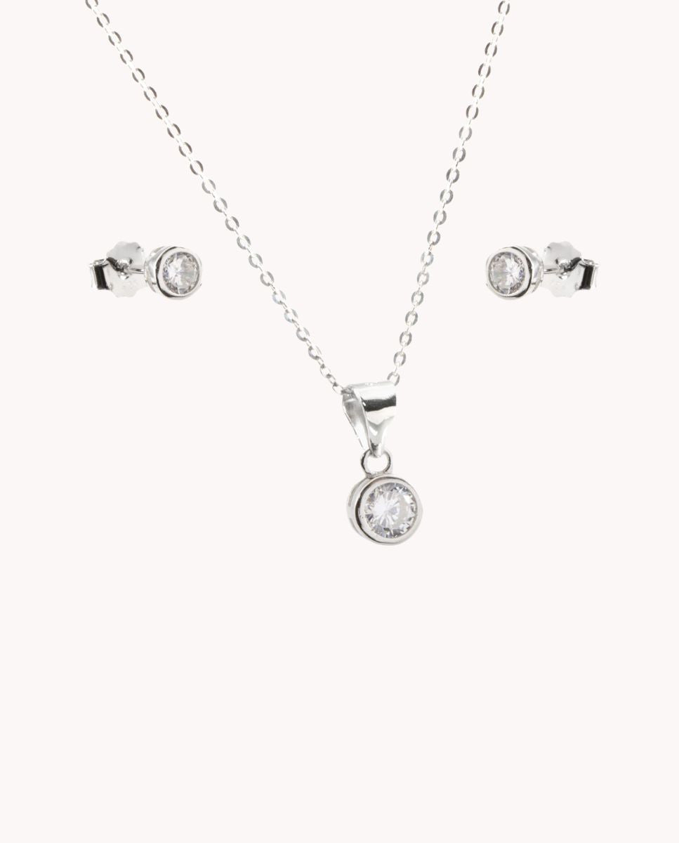 Set de pendientes y colgante de plata de ley 925 bañada en rodio 15-5120