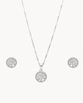 Set de pendientes y colgante árbol de la vida brillos de plata de ley 925 bañada en rodio 15-5150