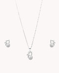 Set de pendientes y colgante gato mini brilli de plata de ley 925 bañada en rodio 15-5154