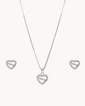 Set de pendientes y colgante mamá en corazón de plata de ley 925 bañada en rodio 06-5006