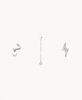 Set de tres pendientes individuales cielo lunar de plata de ley 925 bañada en rodio 42-9021