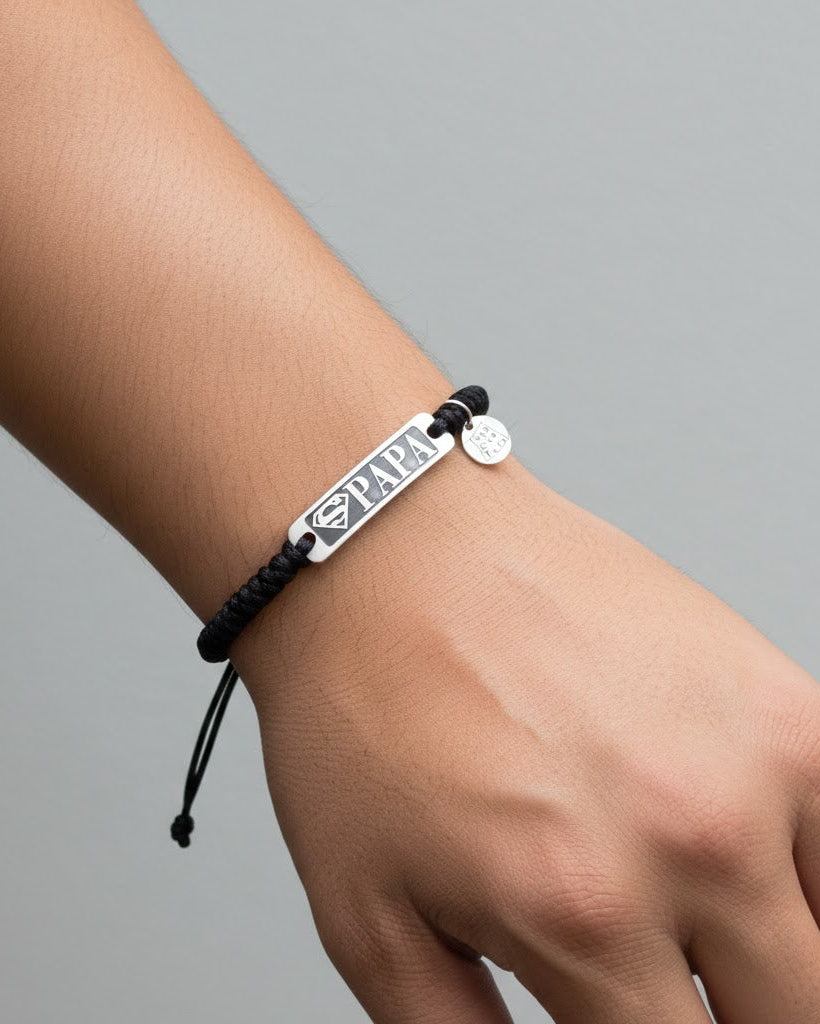 Pulsera de hilo y plata RECTANGULAR 30x7 mm GRABADO A DOS CARAS