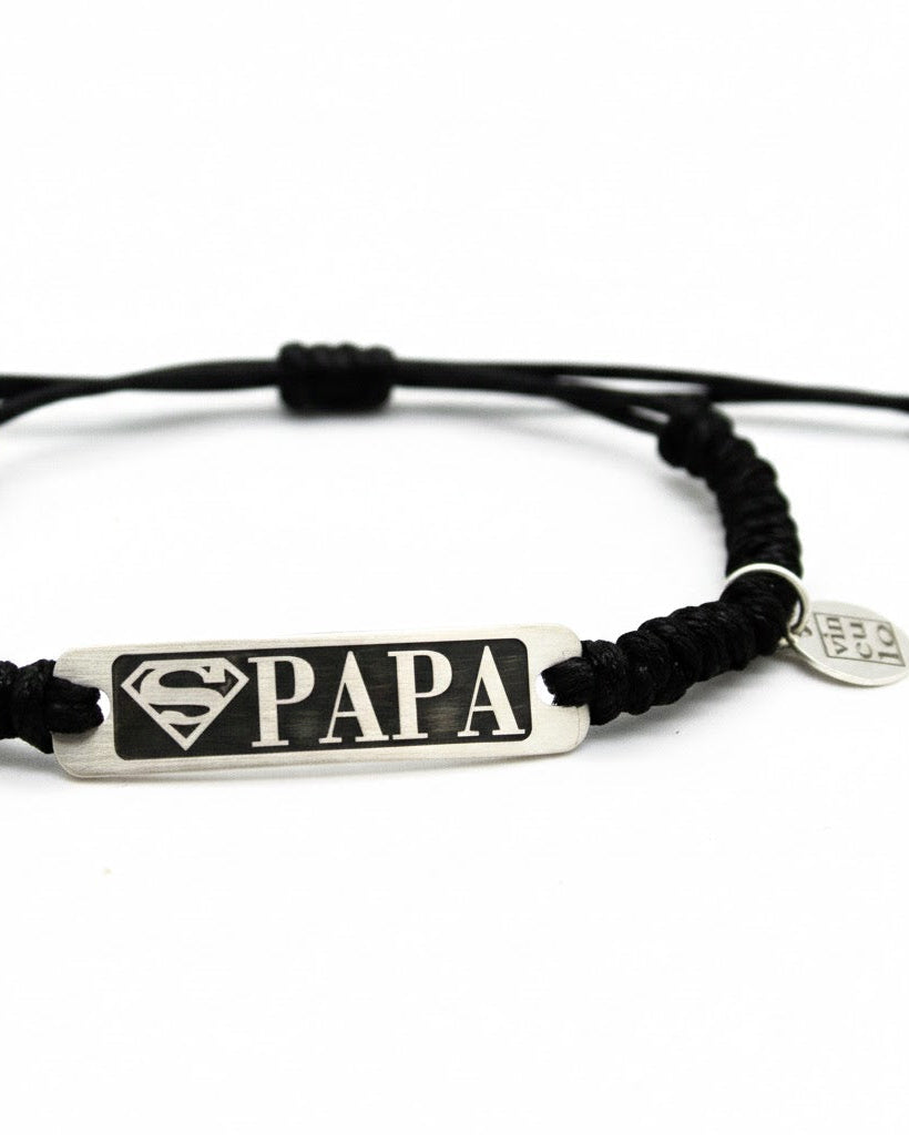 Pulsera de hilo y plata RECTANGULAR 30x7 mm GRABADO A DOS CARAS