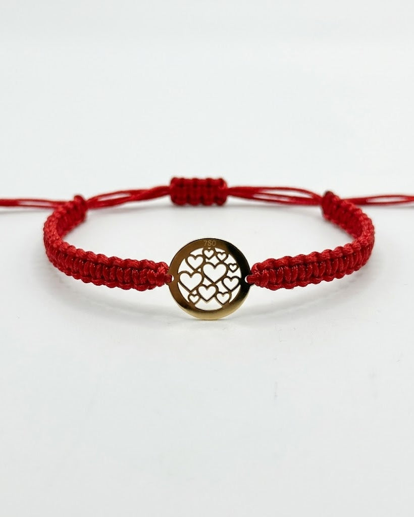 Pulsera hilo Circulo con CORAZONES oro 18 ktes
